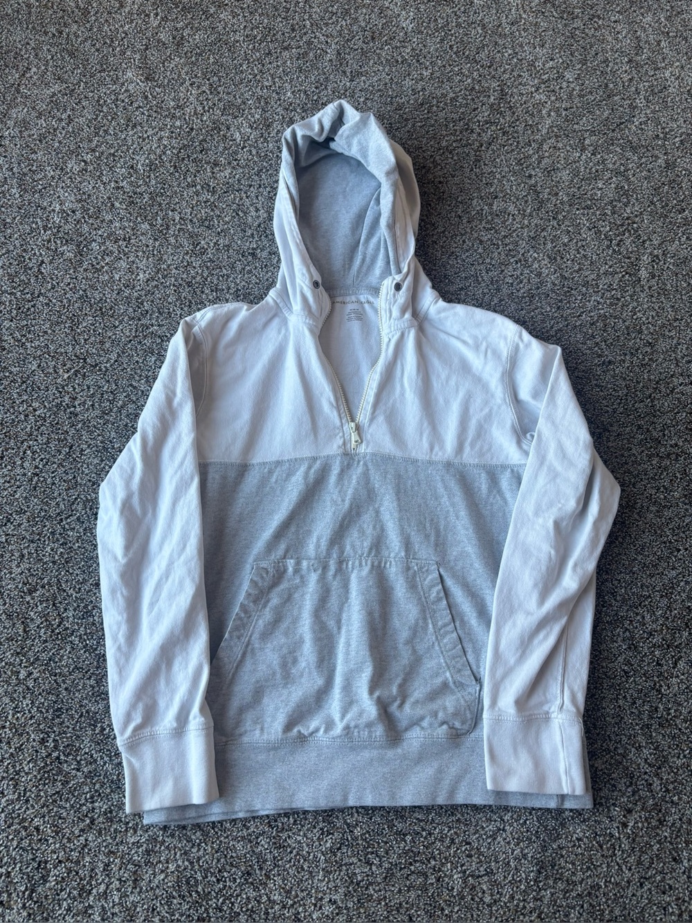American Eagle Gray Colorblock Quarter Zip Hoodie Medium
